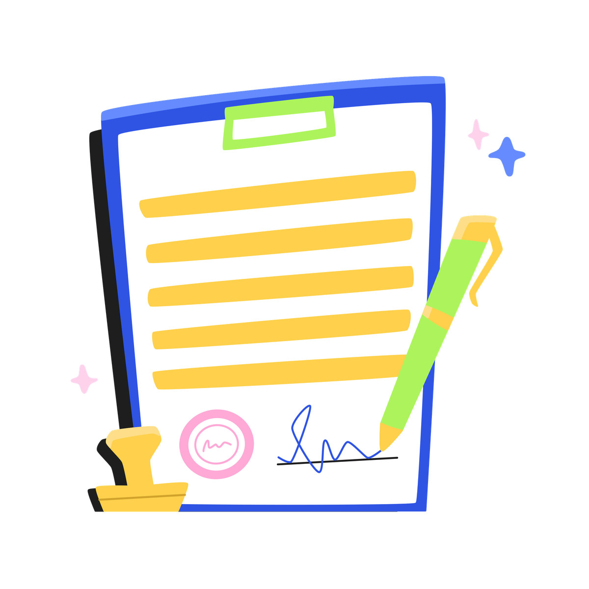 Signing the contract with stamp illustration in Bouncy style download in PNG, SVG