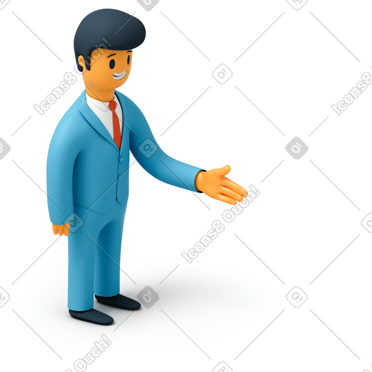 Illustration Homme d'affaires souriant, tendant la main dans le style 3D Flame à télécharger aux formats PNG, SVG