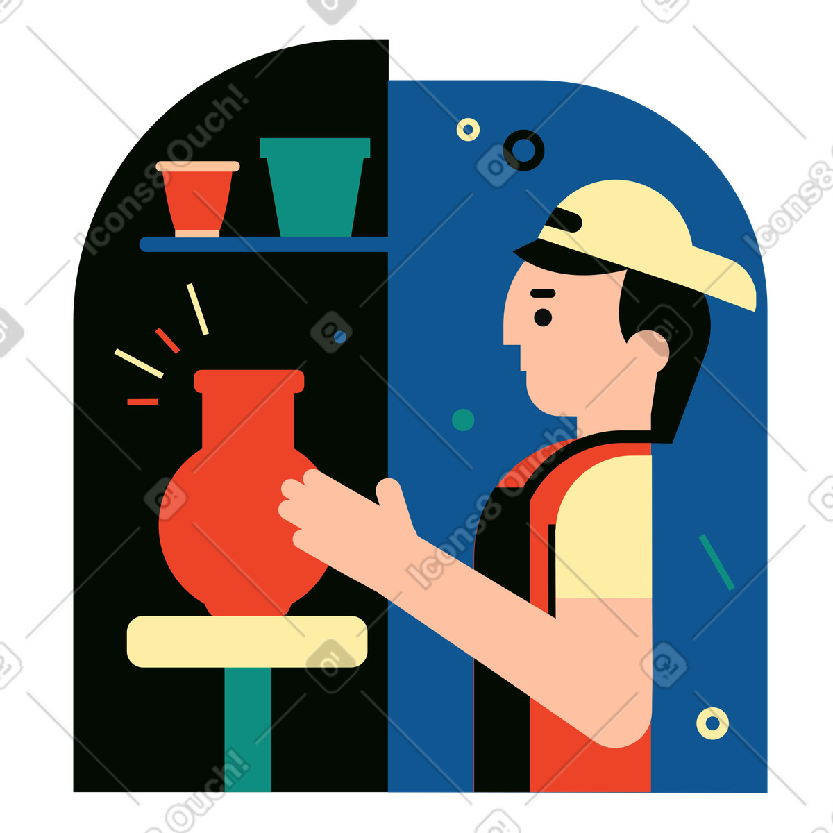 下载 Polar 风格的 男人在陶轮上制作花瓶 插画，支持 PNG、SVG 格式