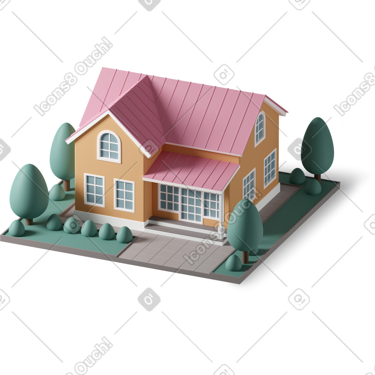 3D Casual life 스타일의 House 일러스트레이션 PNG, SVG 다운로드