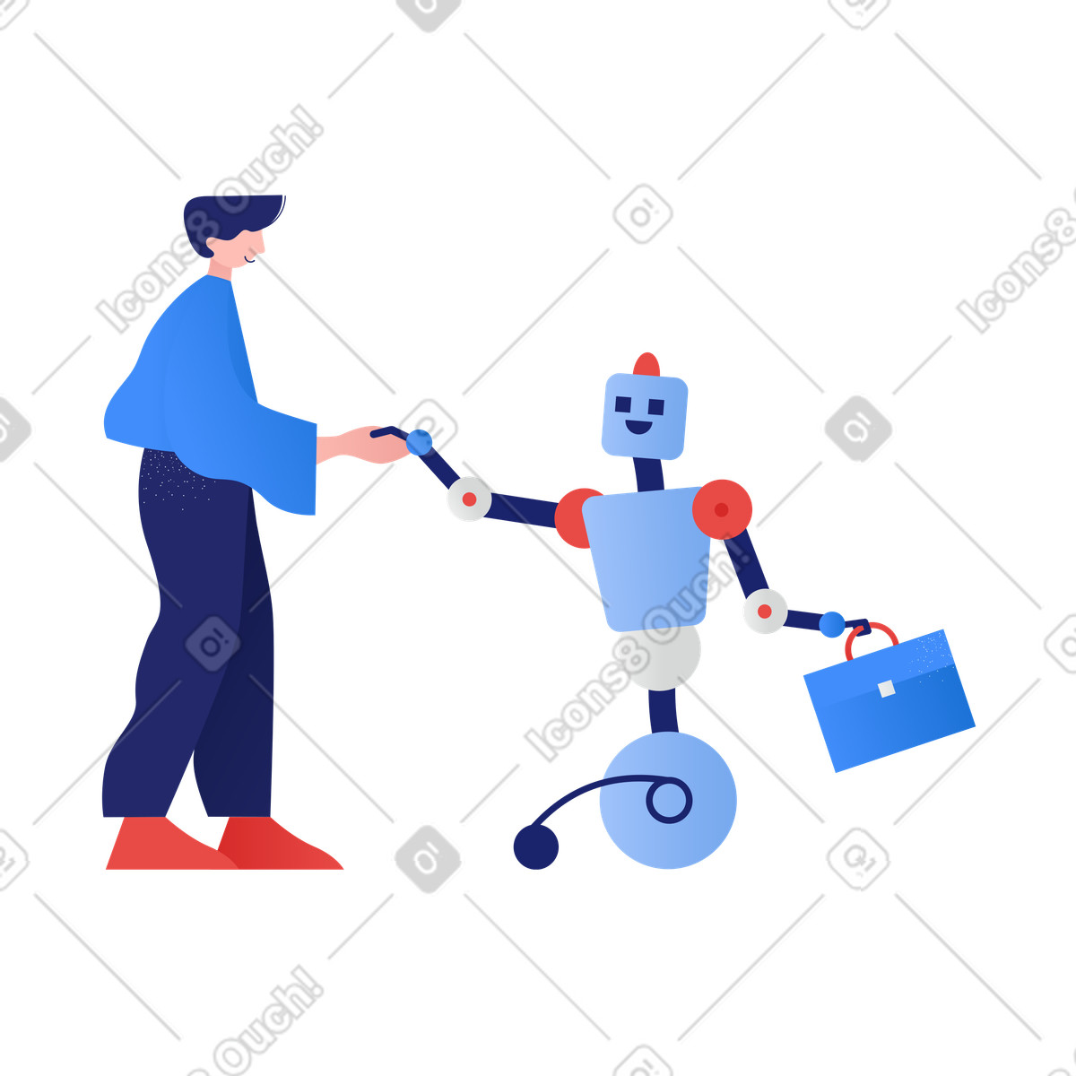 Illustration Accord de travail entre robot et homme aux formats PNG et SVG