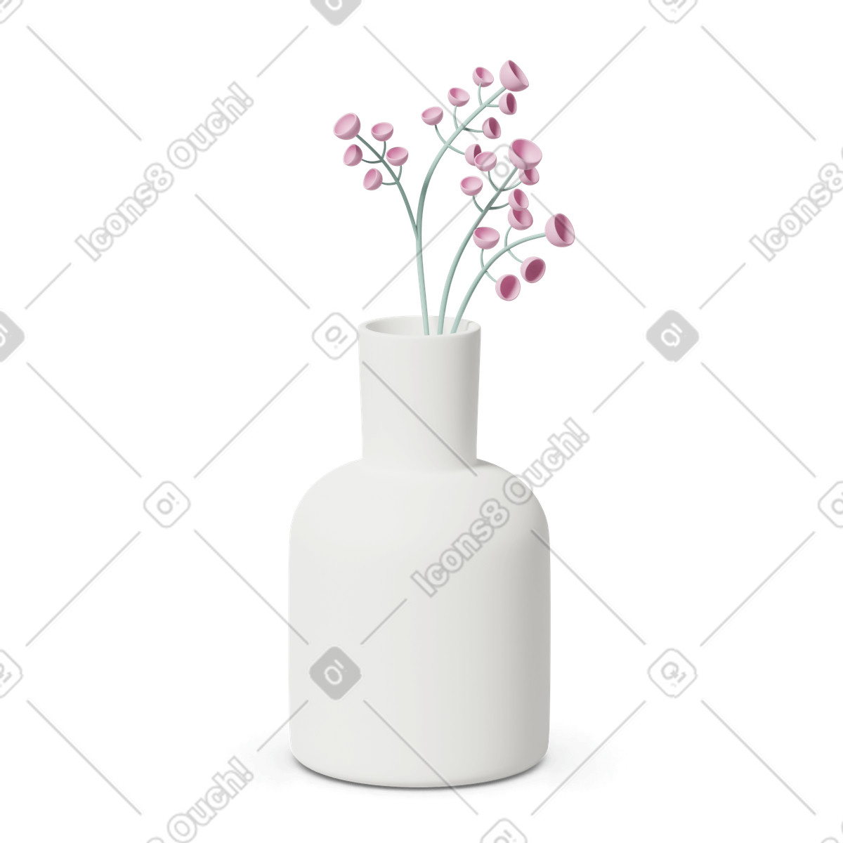 3D Casual life スタイルの Vase with pink flowers のイラストをPNG、SVG形式でダウンロード