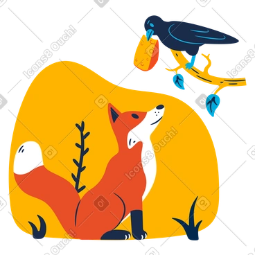 Fox waiting for a cheese from crow PNG, SVG