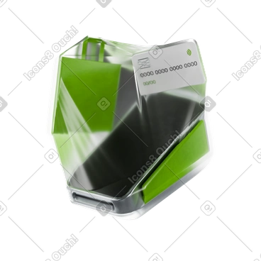Payment terminal with bank card and shopping bag wrapped in plastic, Secure payment processing PNG, SVG