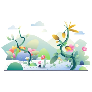 A garden filled with various robotic plants is showcased. Some of the plants have metallic leaves that shimmer in different shades of green and gold. A few of these plants display skewed growth patterns, with twisted stems and asymmetrical branches that illustrate the concept of biased data. Among the robotic flora, there are blooming flowers with luminescent petals, casting a soft glow in the surrounding area. The ground is covered with a mix of small pebbles and patches of grass. In the background, gentle hills slope downward, creating a serene landscape.