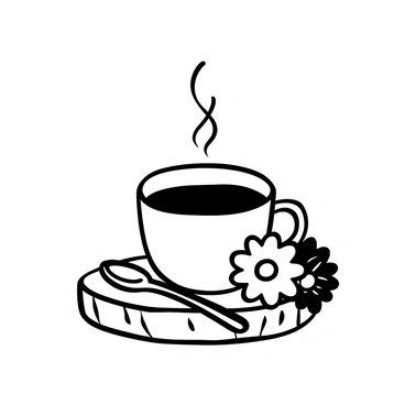A steaming cup of "calendula tea" placed on a kitchen counter. Beside the cup, there are several "fresh calendula flowers" arranged artistically. The surface of the counter has a rustic texture, enhancing the scene. There is a small wooden spoon resting next to the cup. The steam rising from the tea creates a delicate swirl in the air above it.