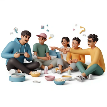 Friends gathered around multiple screens having fun at a video game party
