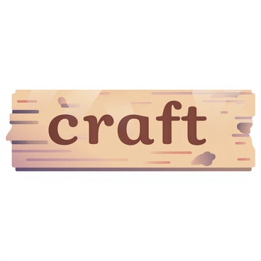 A wooden plank is positioned horizontally, showcasing its natural grain and texture. The surface of the plank is light brown with darker knots scattered throughout. Carved into the wood are the letters spelling "craft," giving a detailed view of the engraved text. Each letter has a distinct depth, with shadows accentuating the carvings. The edges of the letters are slightly rough, emphasizing the handmade aspect of the carving. The background is softly blurred, placing focus on the wooden plank and the intricate lettering.