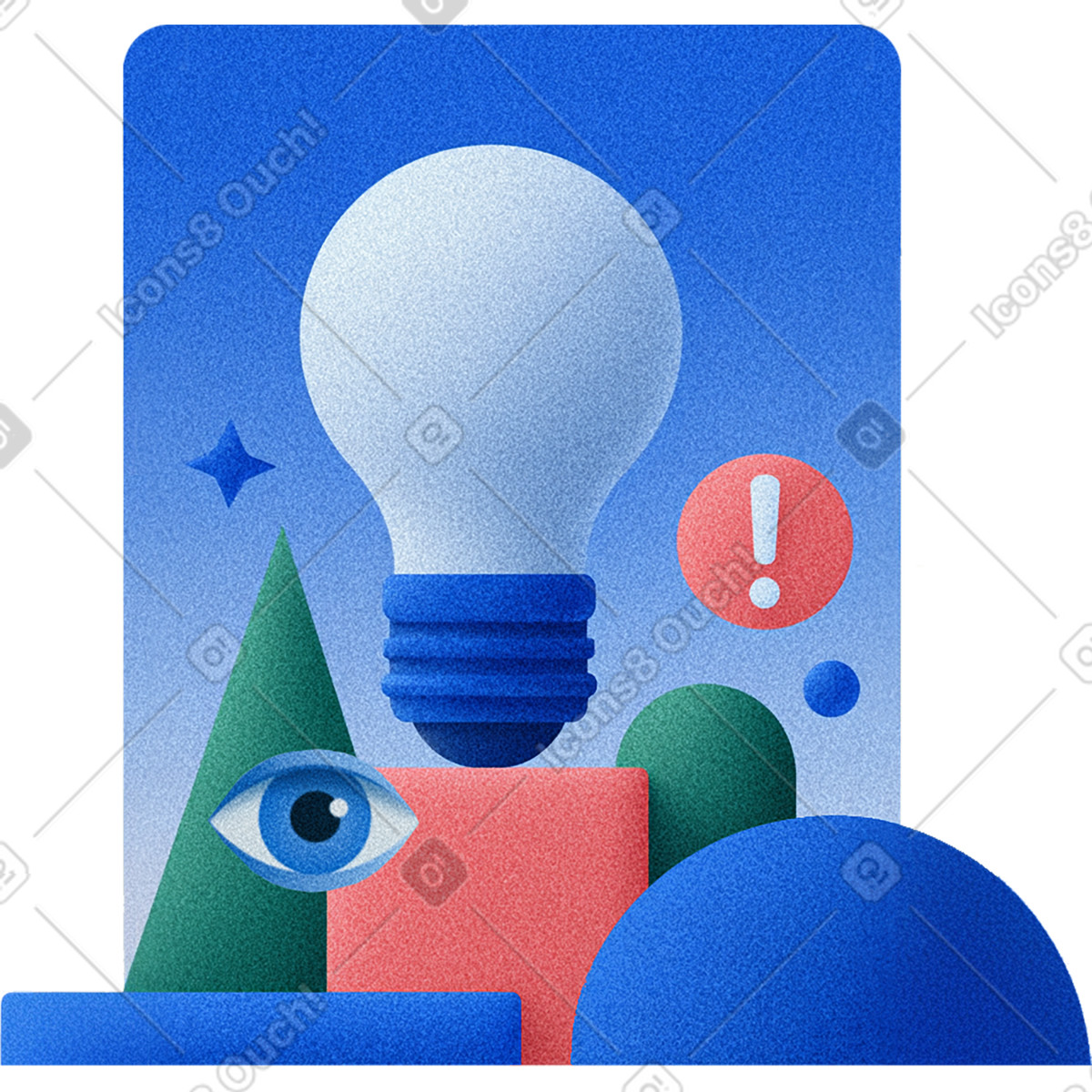 Lampadina e occhio con forme geometriche, sviluppo del concetto innovazione illustrazione in stile Grainy scarica in PNG, SVG
