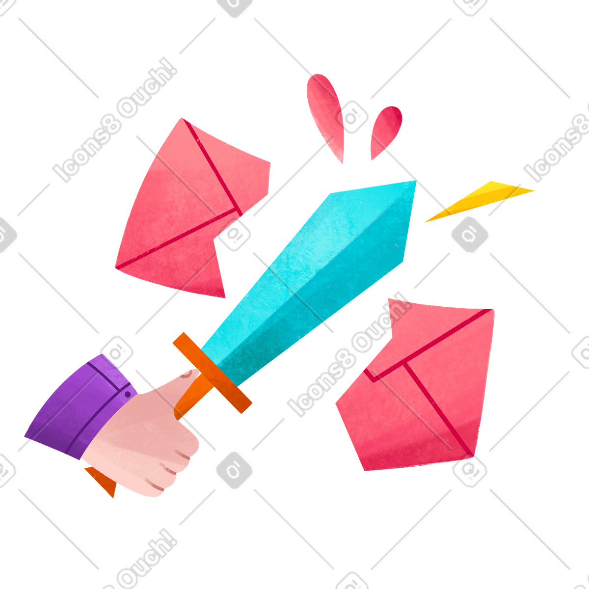 Combattere i messaggi spam con la spada illustrazione in stile Bonbon scarica in PNG, SVG