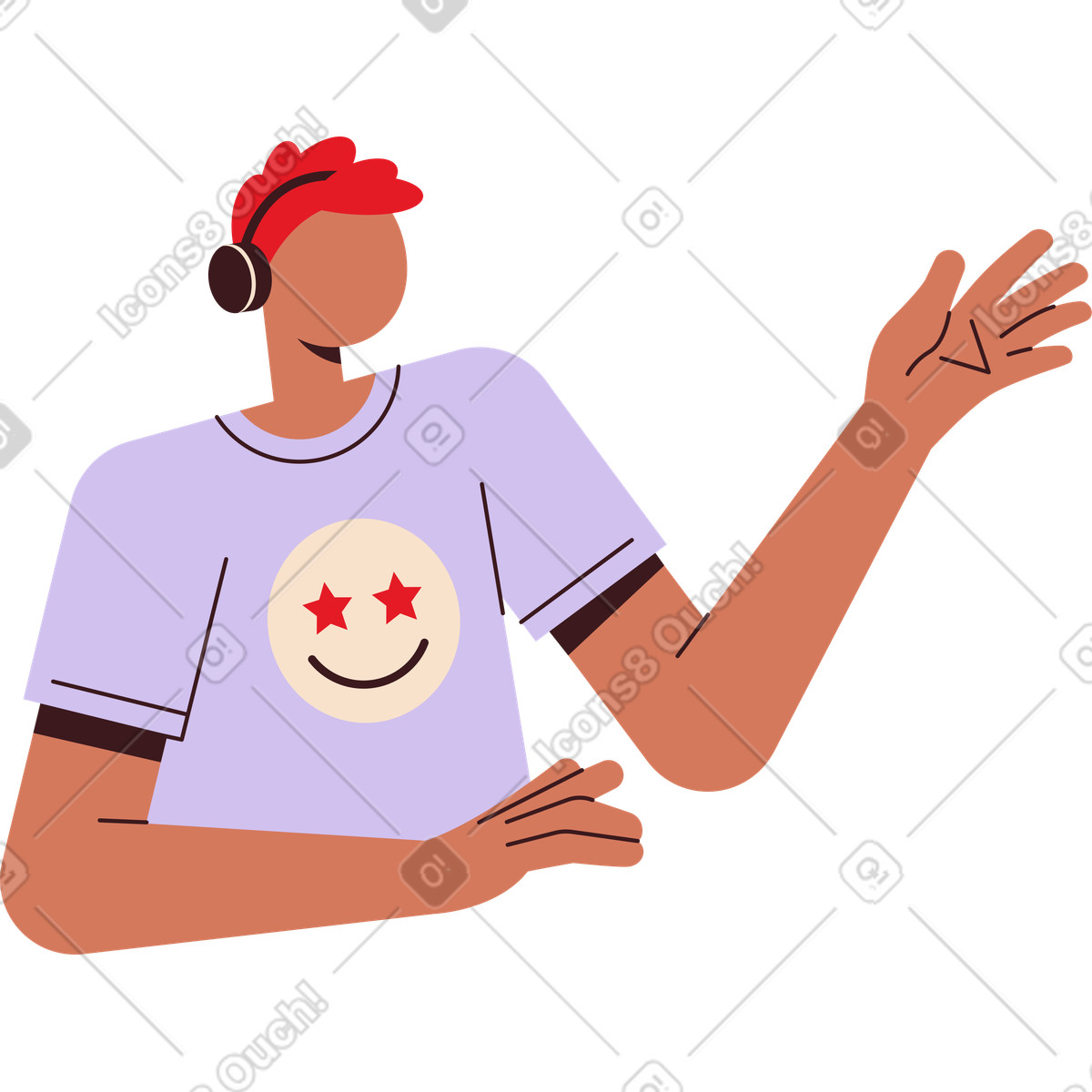 Guy with headphones illustration in Folks style download in PNG, SVG