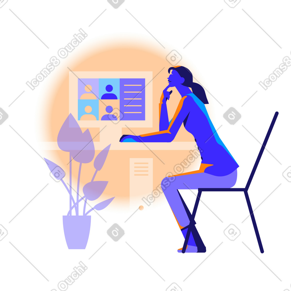 Ilustração de Mulher em reunião zoom online no estilo Worky para baixar PNG, SVG