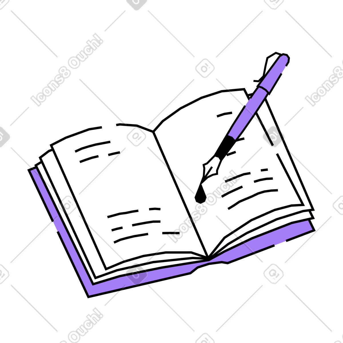 Writing notes with fountain pen illustration in Amethyst style download in PNG, SVG