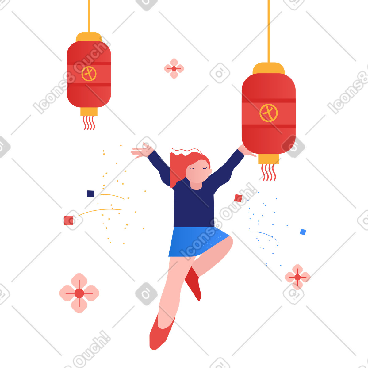 Capodanno cinese e lanterne rosse illustrazione in stile Clip scarica in PNG, SVG