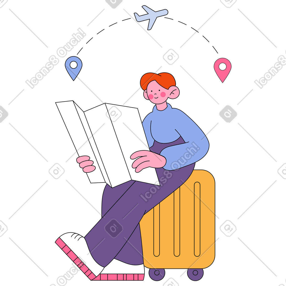 Mann plant eine reise mit einer karte-Illustration im Bloom-Stil als Download in PNG, SVG
