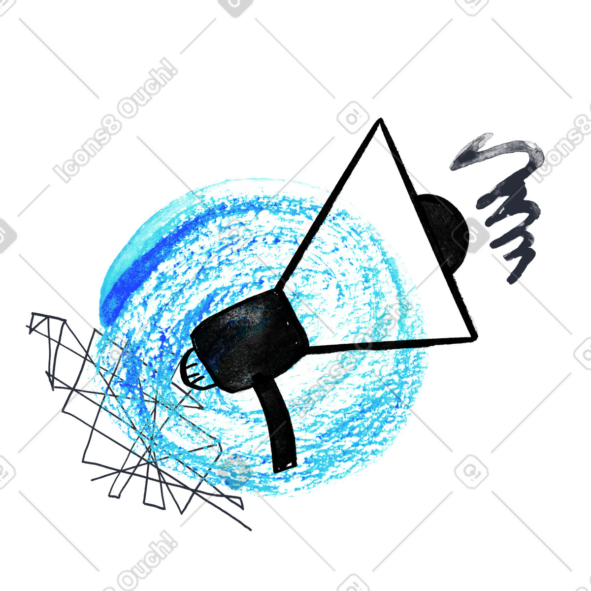 下载 Inky 风格的 Megaphone announcement with graphic elements 插画，支持 PNG、SVG 格式