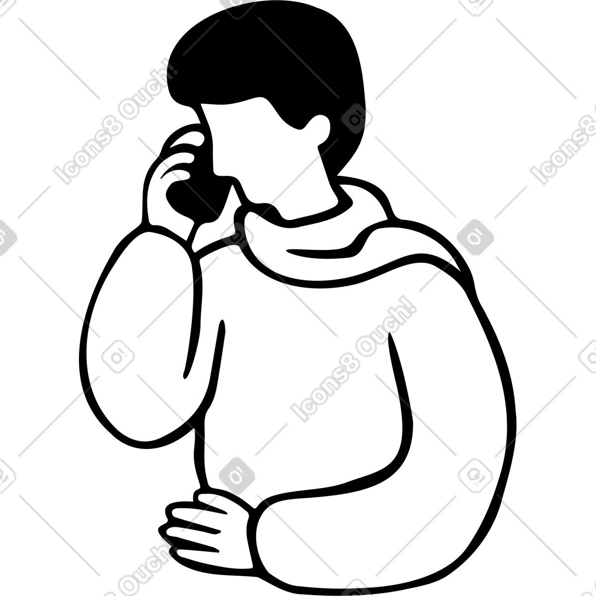 Man in a scarf making phone call illustration Journal style download PNG, SVG