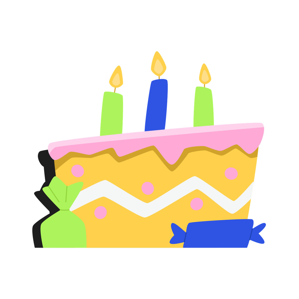 下载 Bouncy 风格的 Birthday cake with candles and candies 插画，支持 PNG、SVG 格式