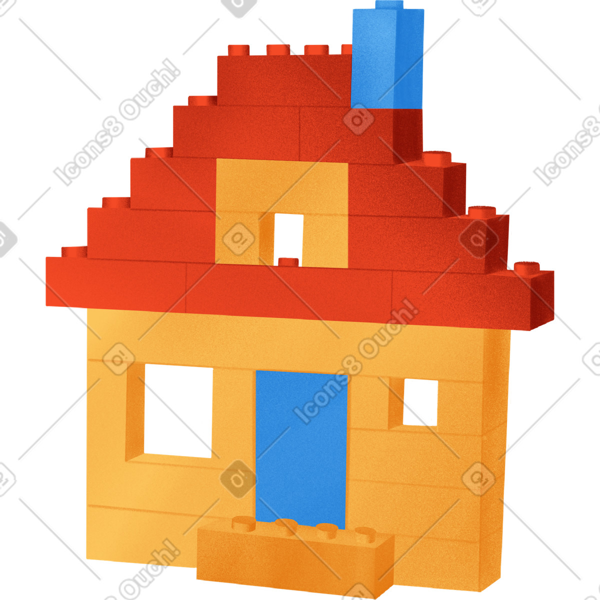 Yellow house with a red roof made of lego bricks illustration in Gleam style download in PNG, SVG
