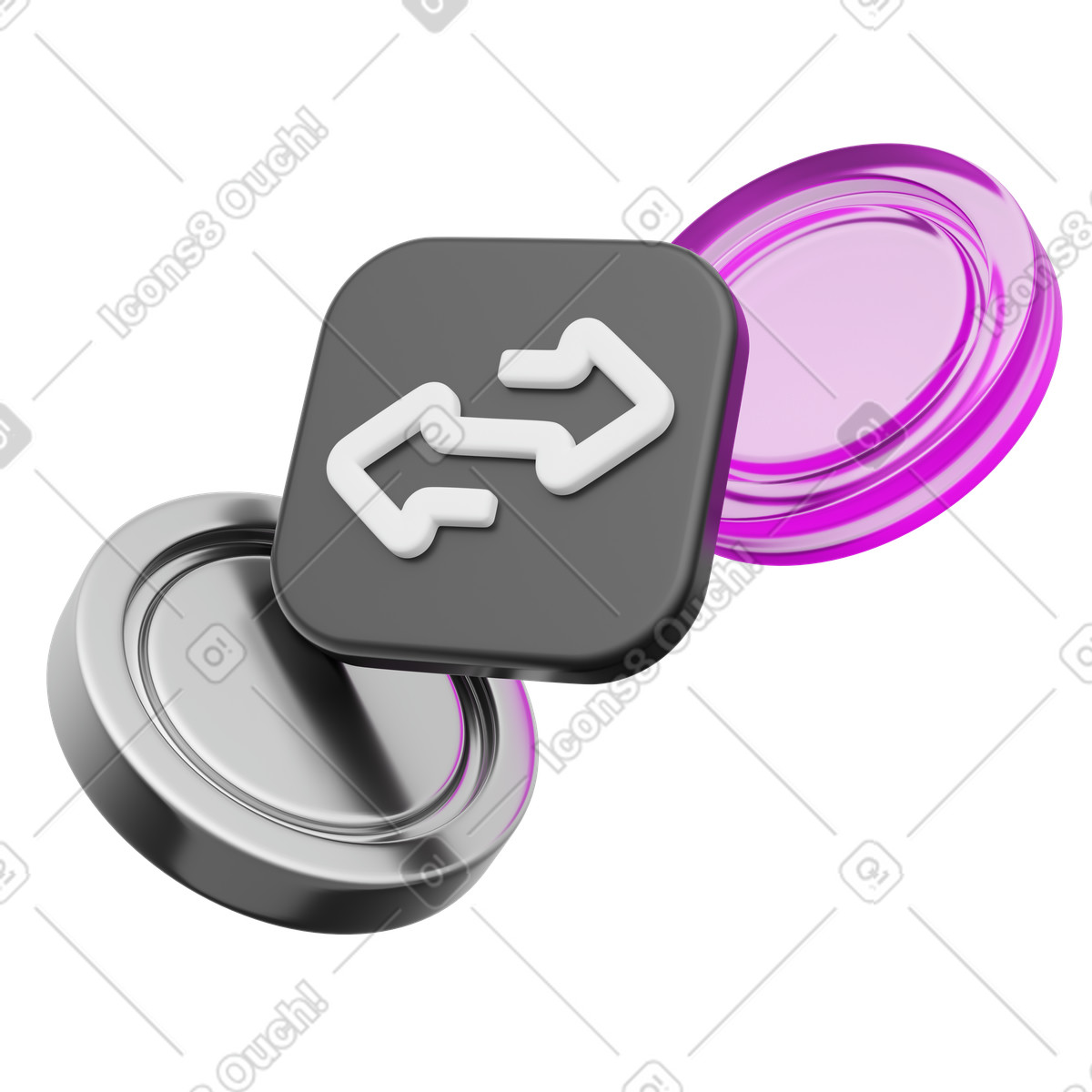 下载 3D Playful 风格的 Crypto exchange icon, Coin swap symbol, Digital currency transfer 插画，支持 PNG、SVG 格式