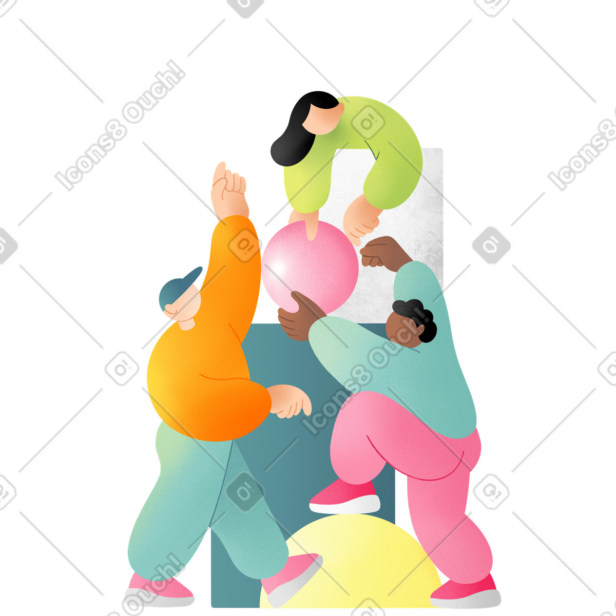 Young people working in a team illustration Joy style download PNG, SVG
