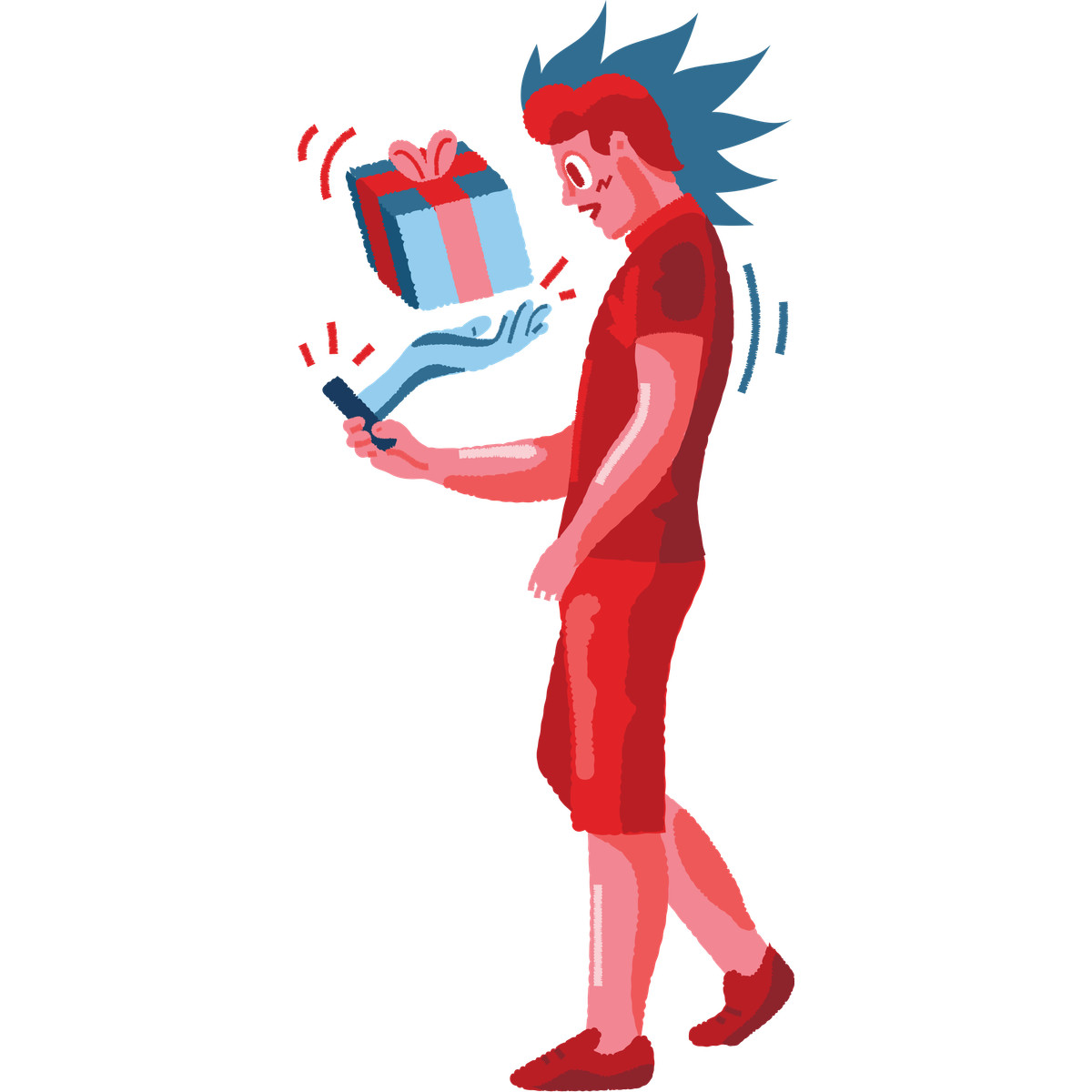 Man received a gift online by phone-Illustration im Cherry-Stil als Download in PNG, SVG