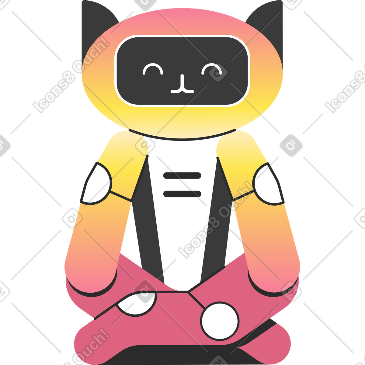 Drawn cat in lotus position-Illustration im Marginalia-Stil als Download PNG, SVG