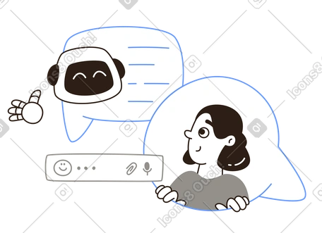 Smiling chatbot and user chatting, Customer support automation, Virtual ...