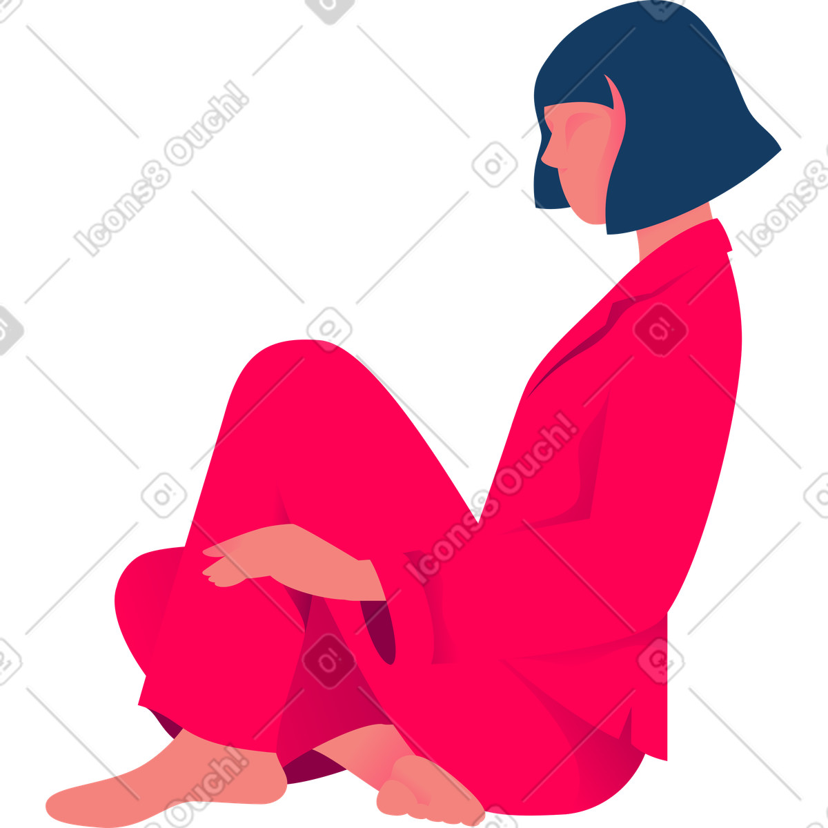 Daily 스타일의 앉아있는 여자 일러스트레이션 PNG, SVG 다운로드
