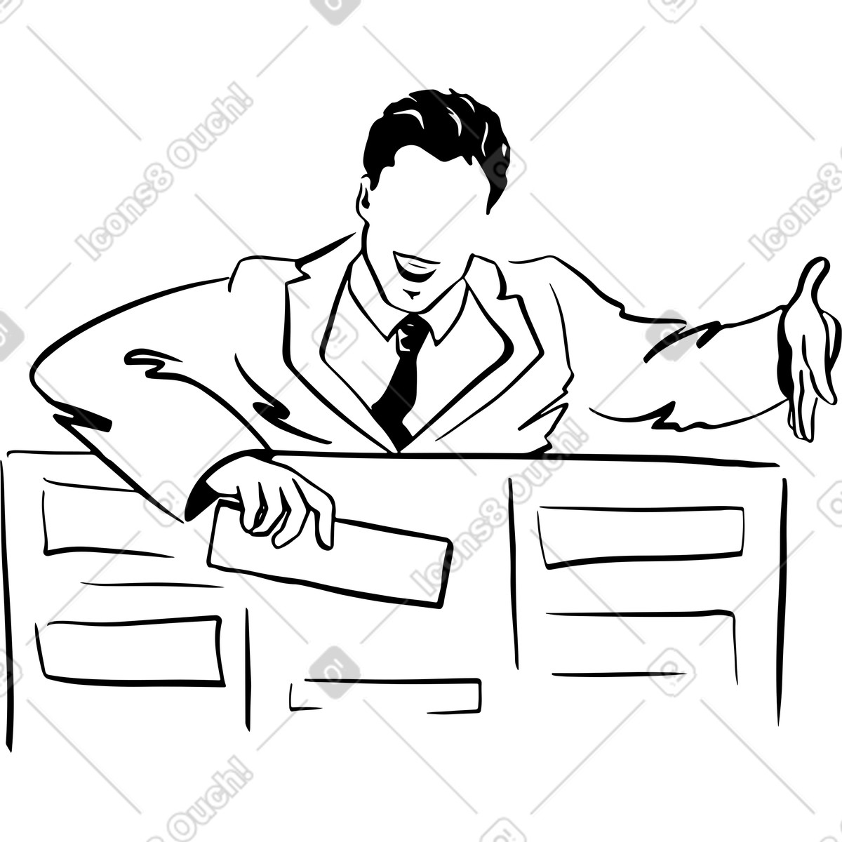Illustration Homme pointant vers la table de planification dans le style Line à télécharger aux formats PNG, SVG