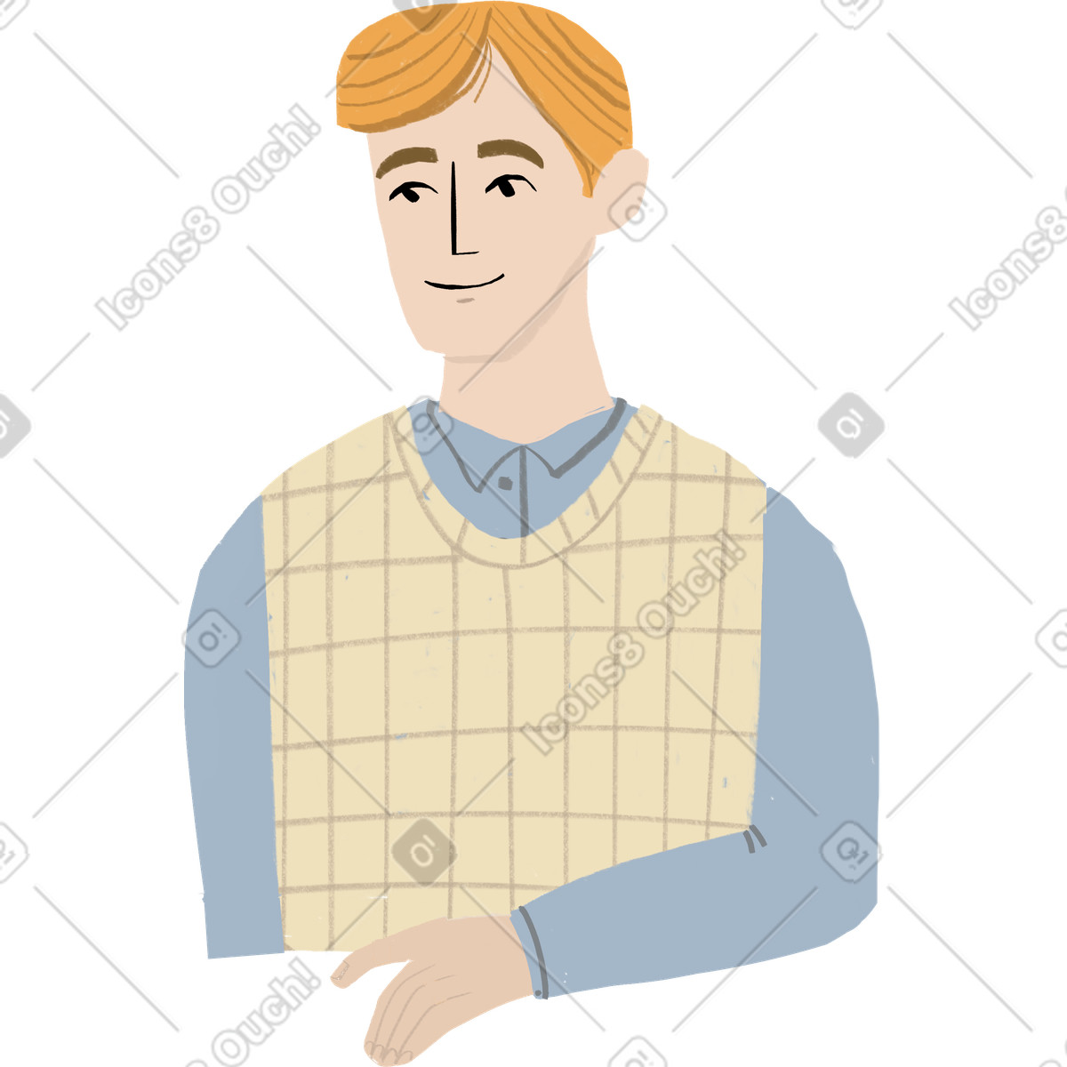 Blond man sitting with one hand on the table illustration in Lumiere style download in PNG, SVG