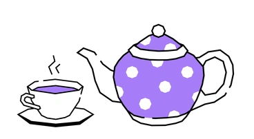 A purple polka-dotted teapot and cup - Amethyst style illustration