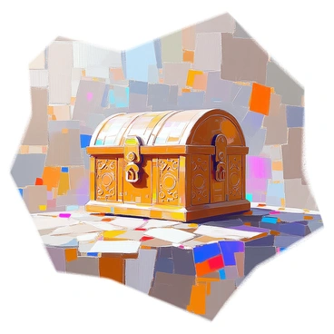 A large mosaic depicting the "Ark of the Covenant" is displayed prominently. The Ark is adorned with detailed engravings and intricate designs, showcasing its significance. Surrounding the Ark are vibrant patterns in rich colors, including deep blues, golds, and reds, creating a sense of movement and depth. The background features additional geometric shapes and symbols that enhance the overall complexity of the mosaic. The arrangement of tiles varies in size, some resembling jewels, which catch the light and add texture to the piece.