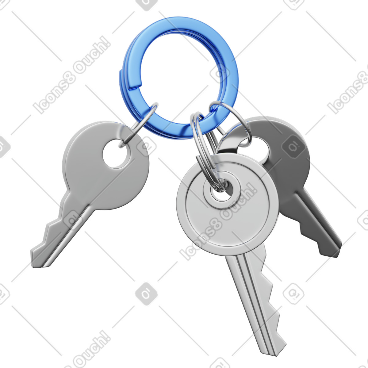 Set of metal door keys, home security and access illustration in 3D Playful style download in PNG, SVG