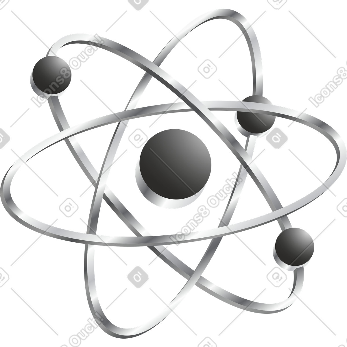 Nuclear energy atom model with shiny electrons circling central particle-Illustration im Token-Stil als Download in PNG, SVG
