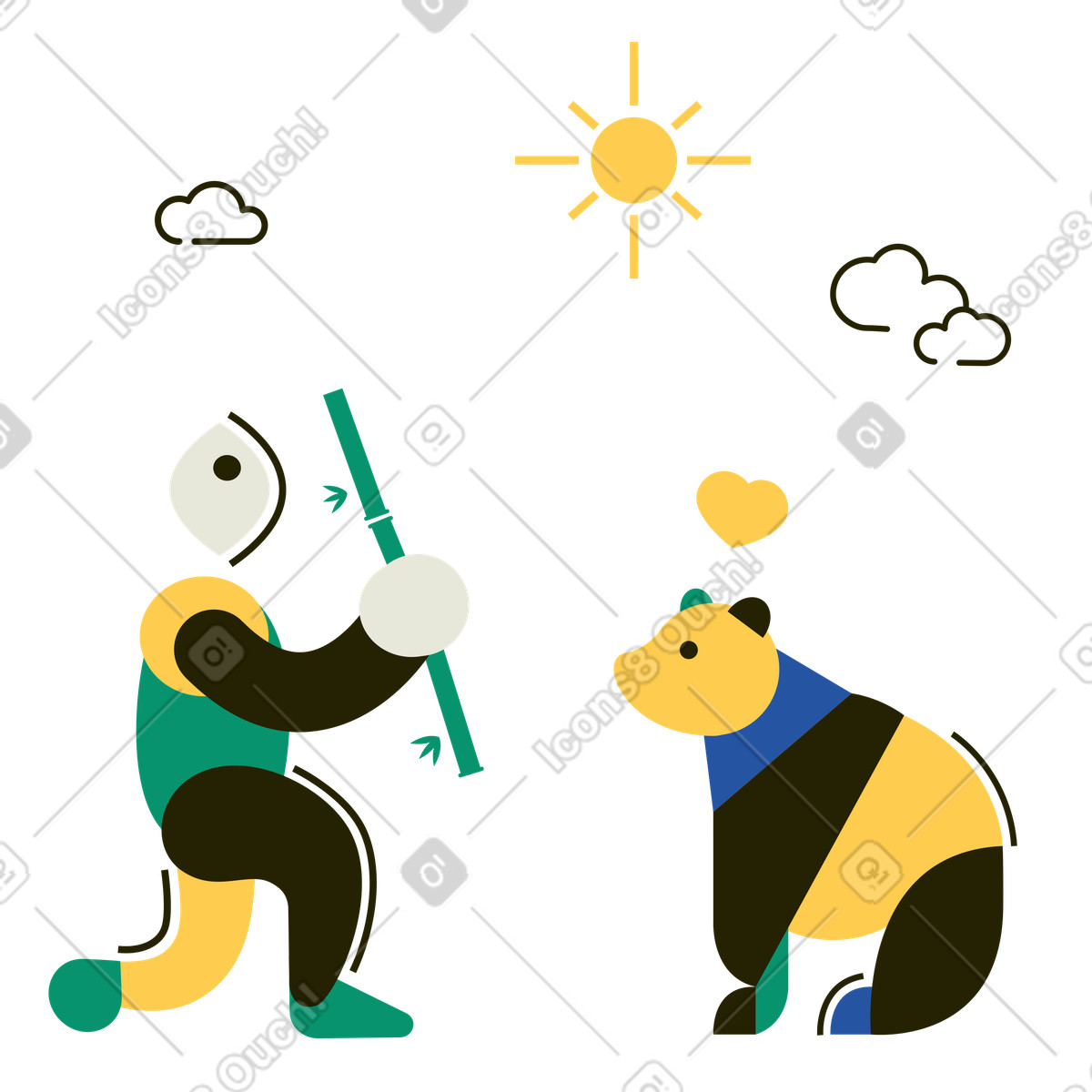 Panda and bamboo illustration in Spot style download in PNG, SVG