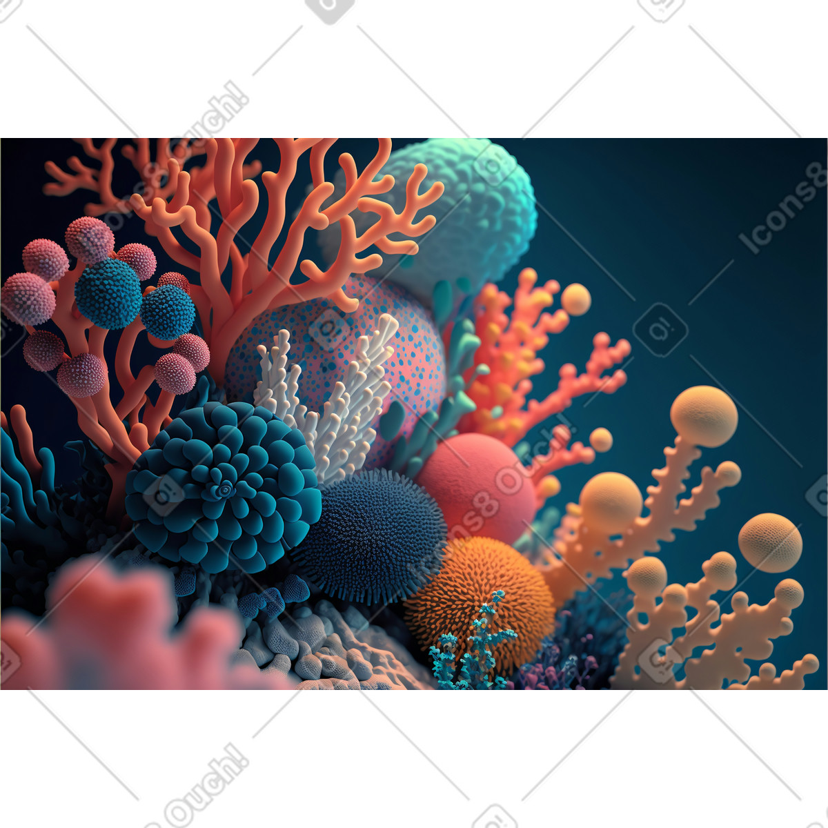 Ilustración Fondo de corales diferentes colores 3d en estilo Experimental a descargar en PNG y SVG