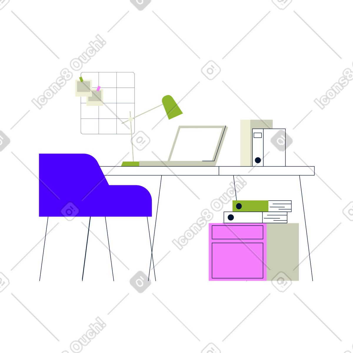 Office background featuring a laptop on desk illustration clipart for workspace in GIF