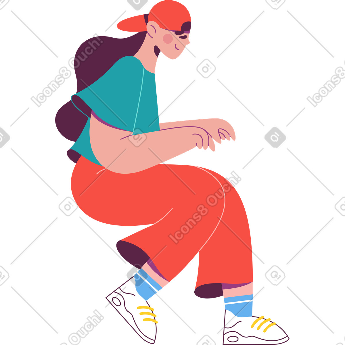 下载 Sammy 风格的 戴着帽子打字的女孩 插画，支持 PNG、SVG 格式