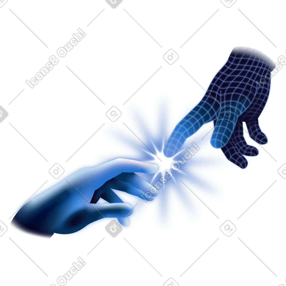 Human-AI collaboration, Human and digital hands touching illustration in Dimension style download in PNG, SVG