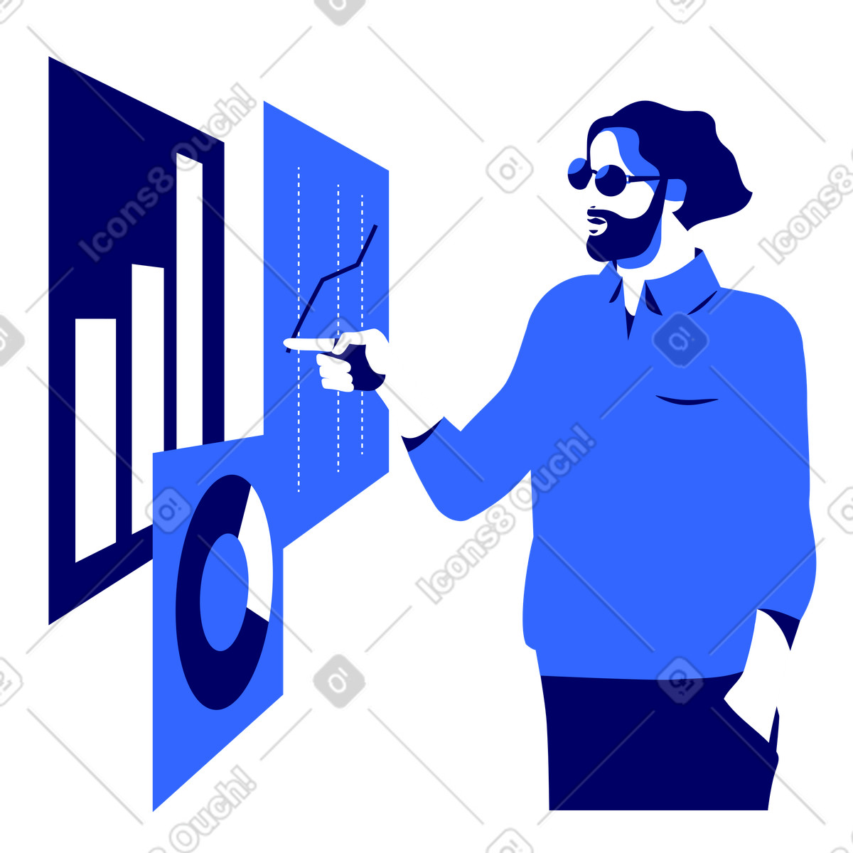Ilustración Hombre mirando análisis de negocios en estilo Lounge a descargar en PNG y SVG