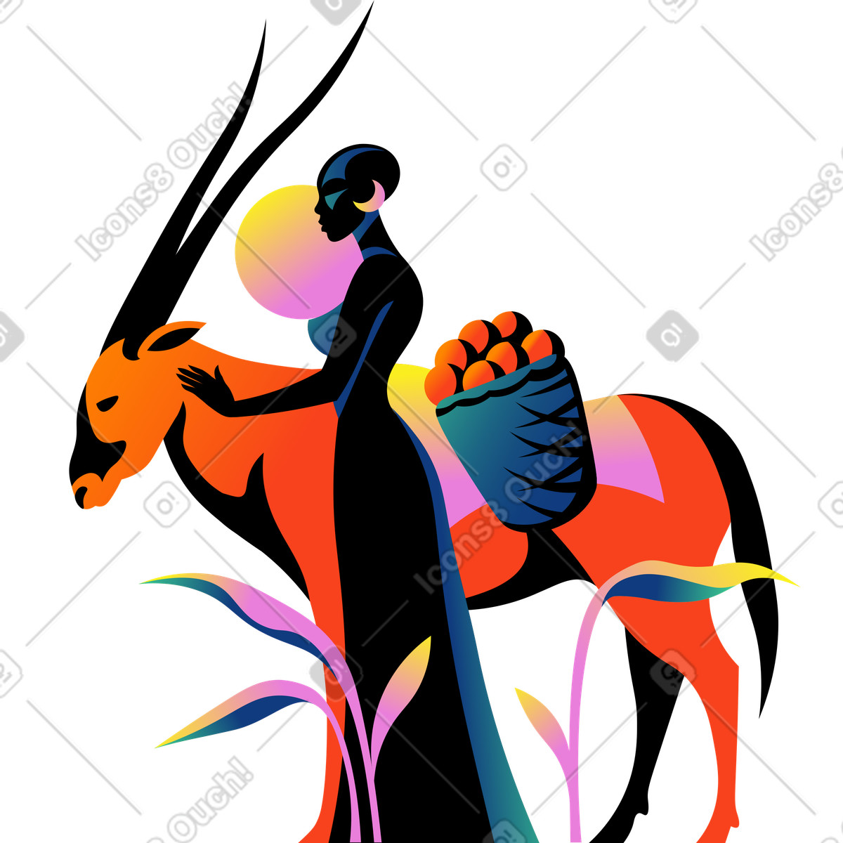 Taking care of antelope-Illustration im Amani-Stil als Download in PNG, SVG