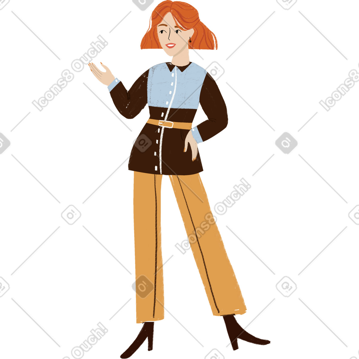 Illustration Fille parlant avec une main sur sa hanche dans le style Lumiere à télécharger aux formats PNG, SVG