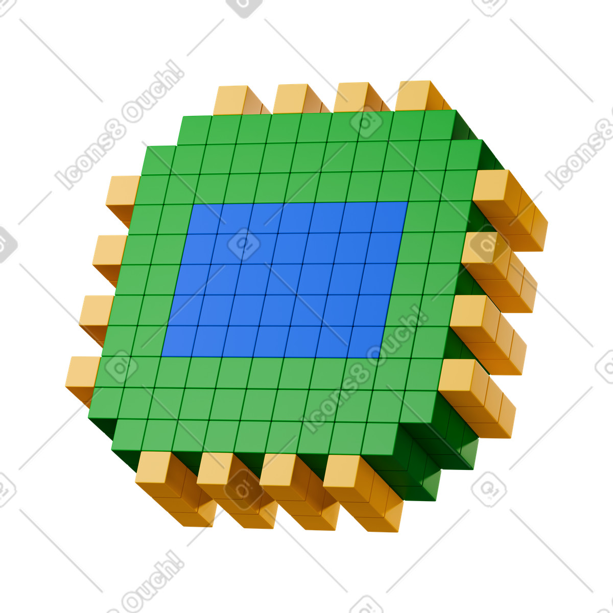 Voxel central processing unit micro chip illustration in 3D Stickle style download in PNG, SVG