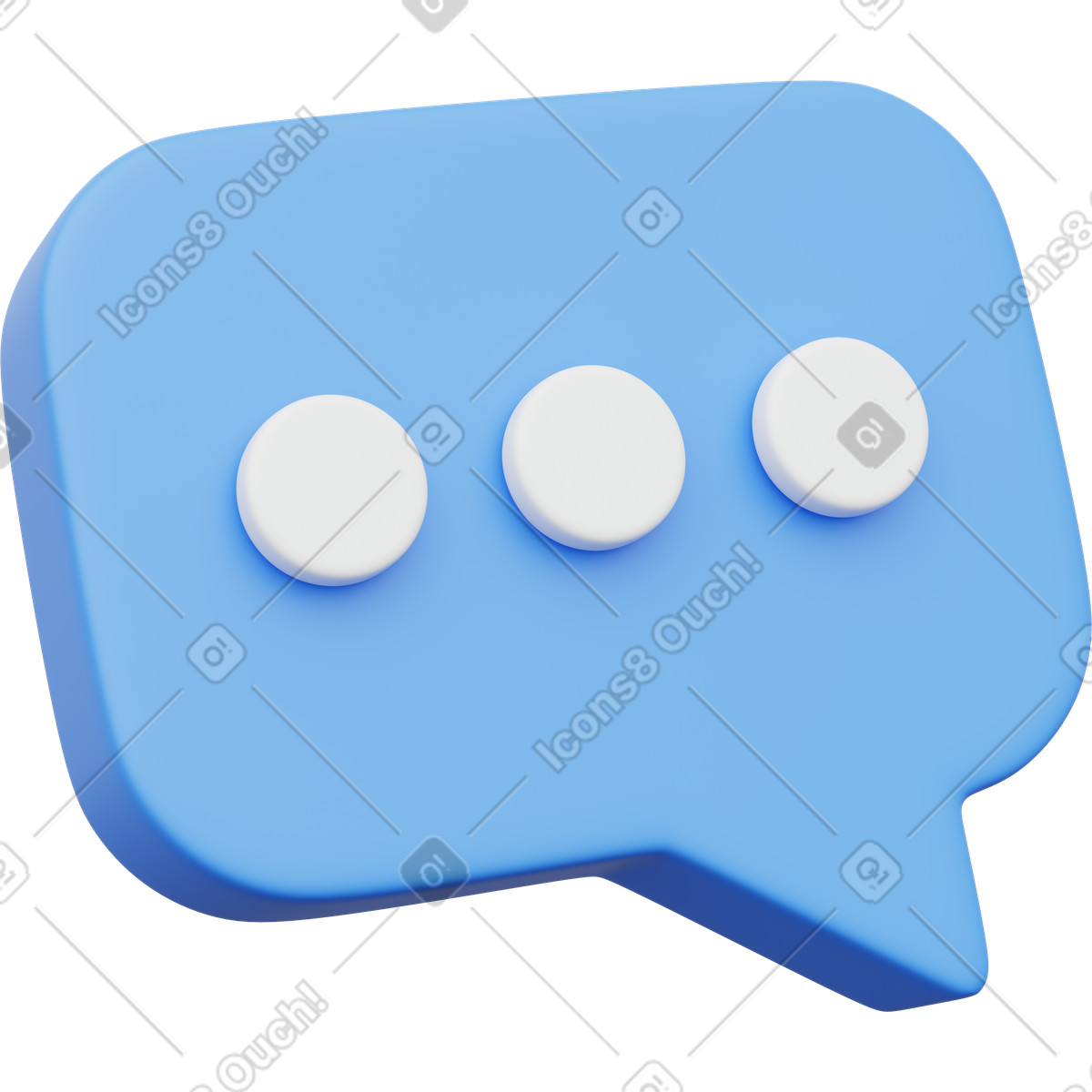 Blue messaging speech bubble with dots illustration in 3D Playful style download in PNG, SVG
