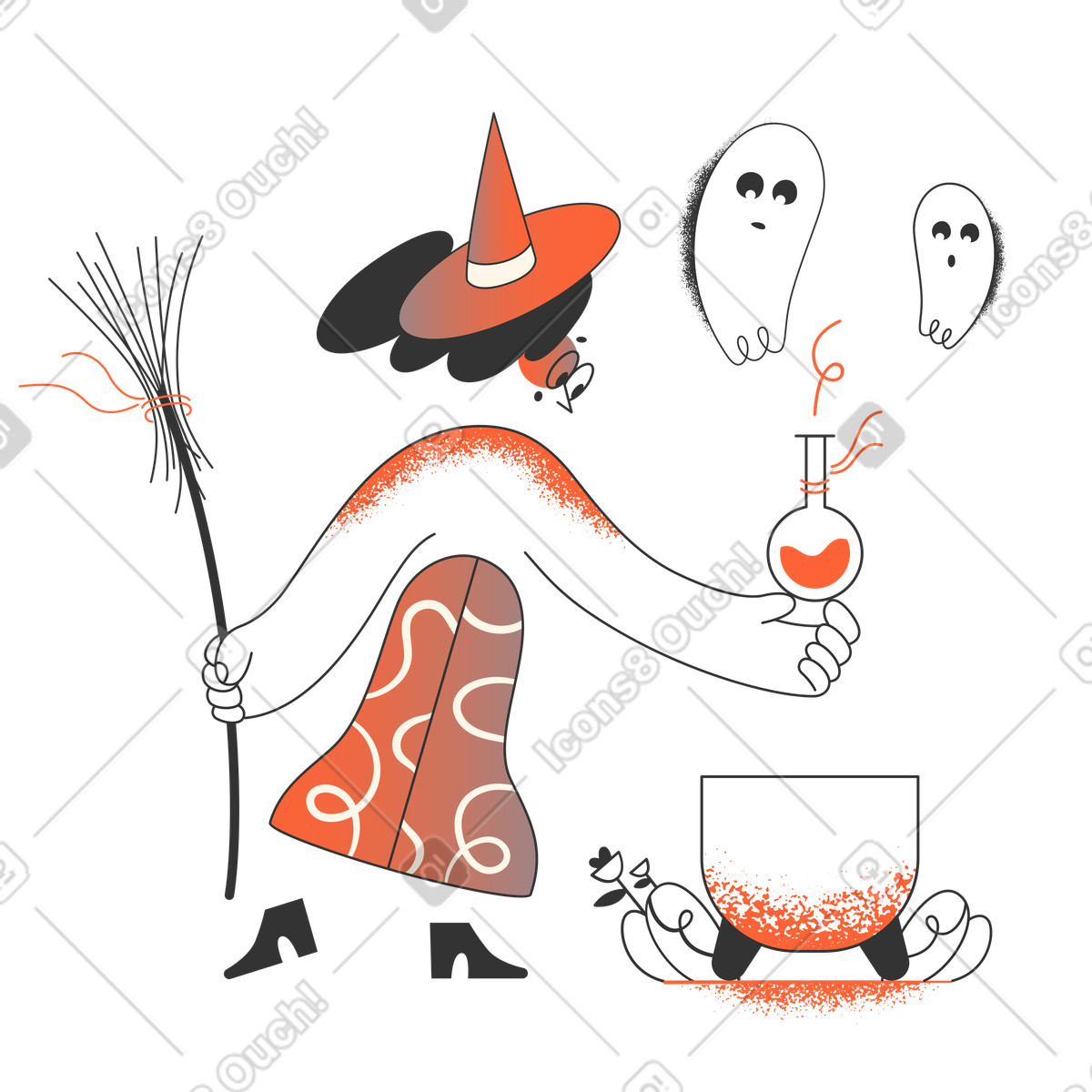 Illustration Sorcière avec potion fantôme dans le style Crayon à télécharger aux formats PNG, SVG