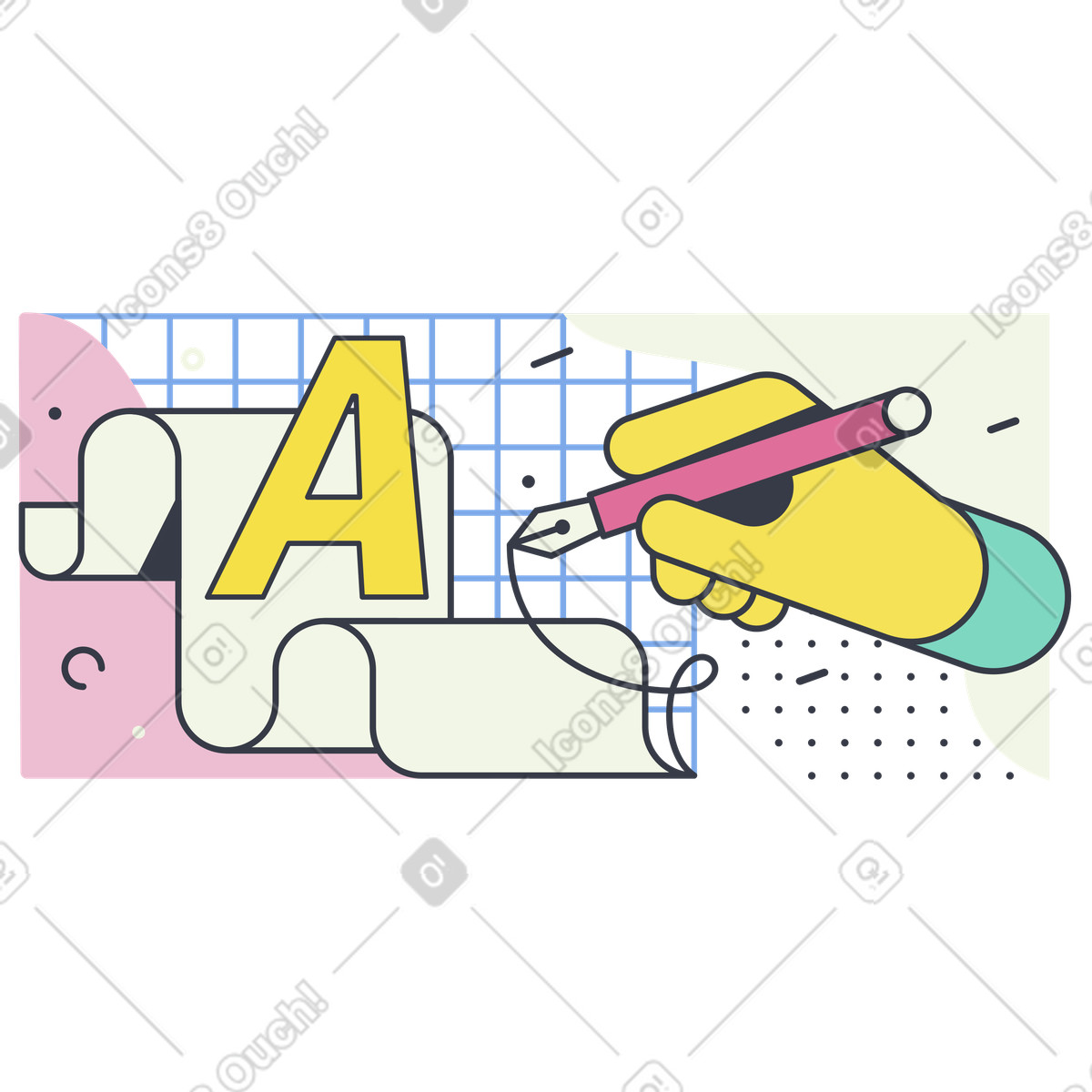 Hand writing with fountain pen on scroll, Calligraphy and lettering skills illustration in Abstract style download in PNG, SVG