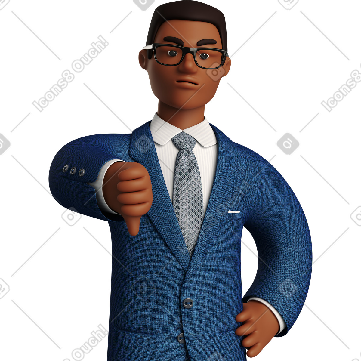 Ilustração de Angry black businessman in blue suit showing thumbs down em no estilo 3D Business para baixar em PNG, SVG