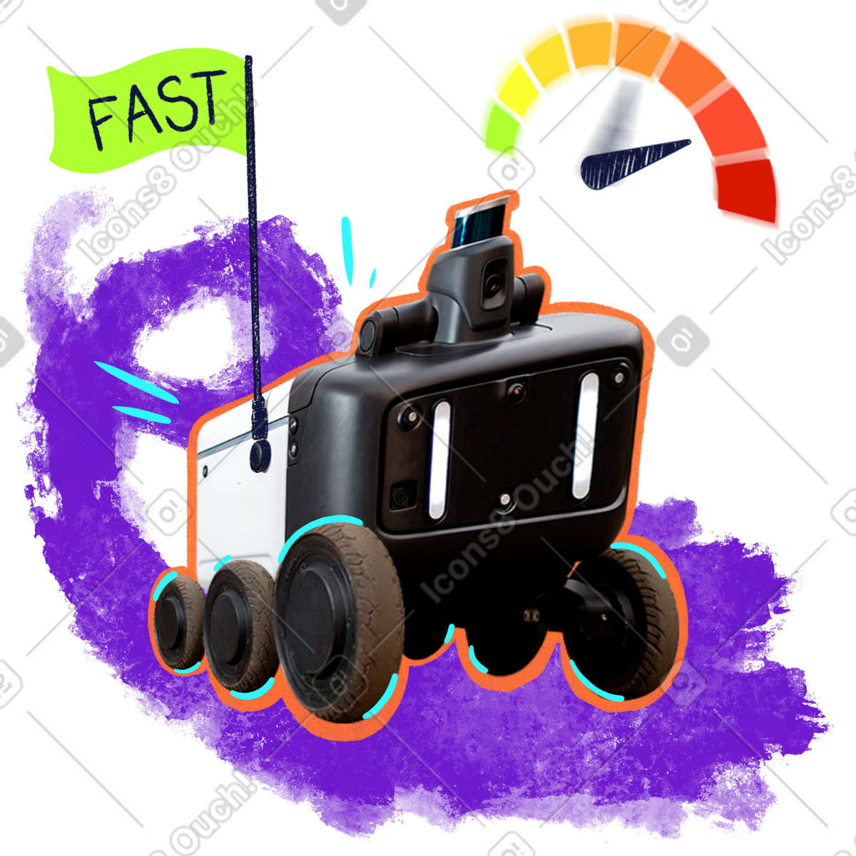 Illustration Robot effectuant une livraison express dans le style Energy à télécharger aux formats PNG, SVG