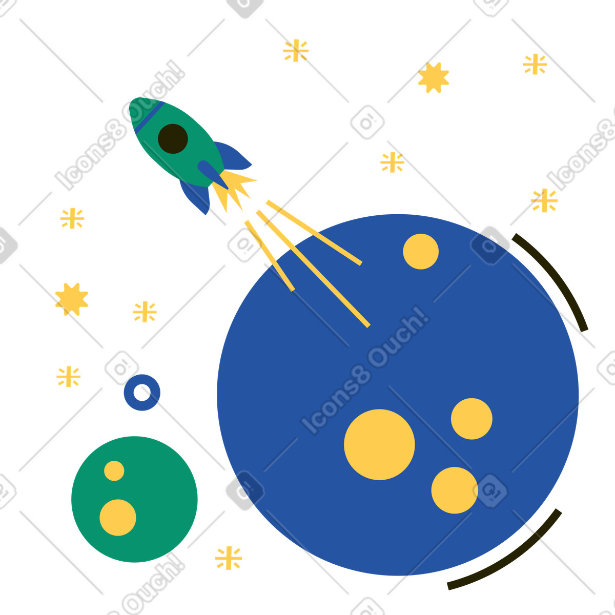 Lancio di un razzo dal pianeta illustrazione in stile Spot scarica in PNG, SVG